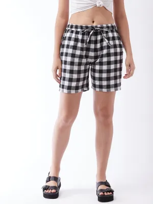 White & Black Check Shorts For Teens
