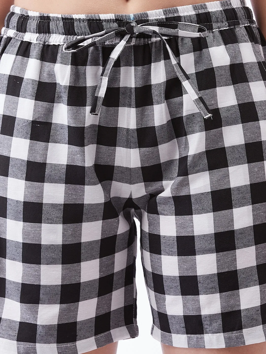 White & Black Check Shorts For Teens
