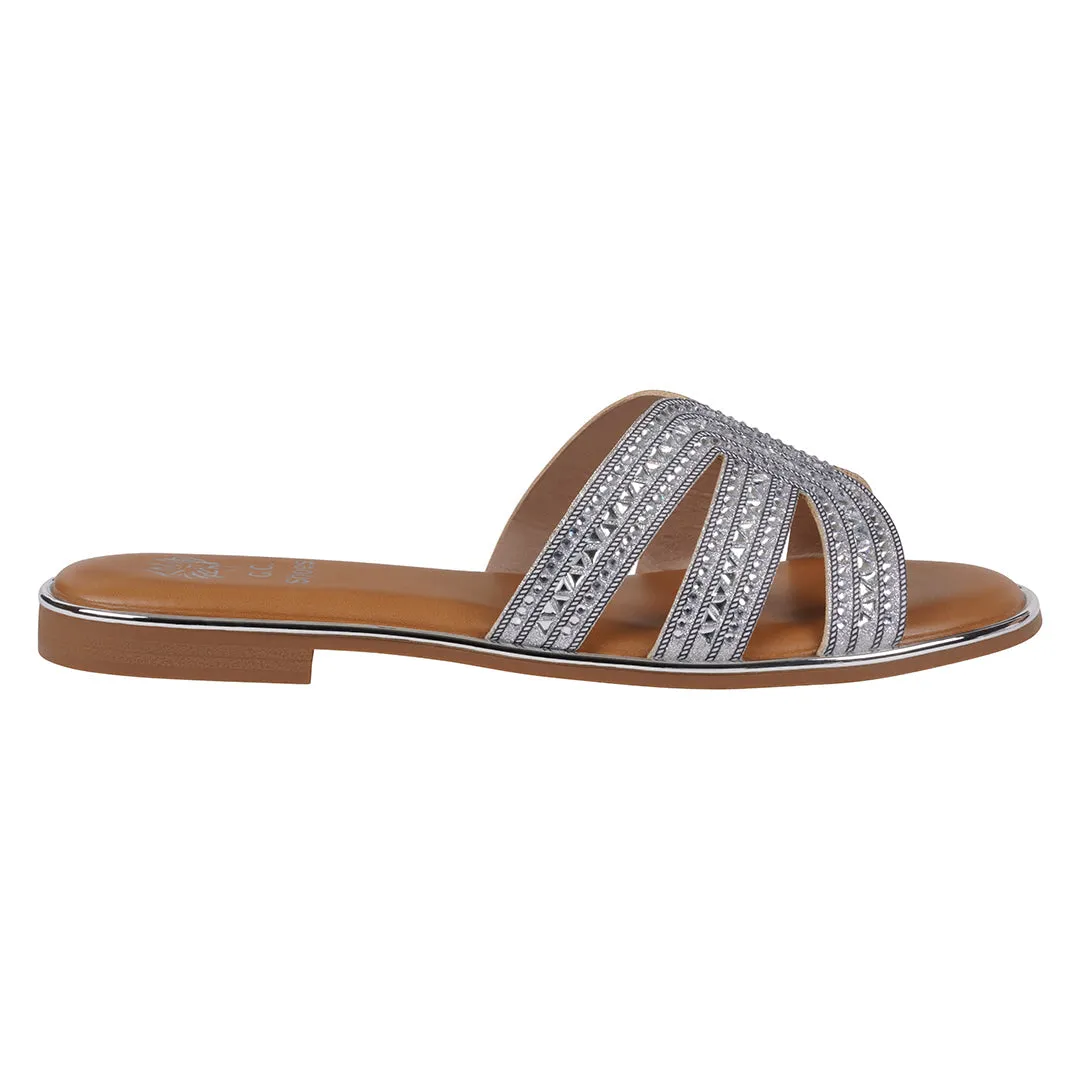 Women's Clara Silver Embellished Flat Sandals