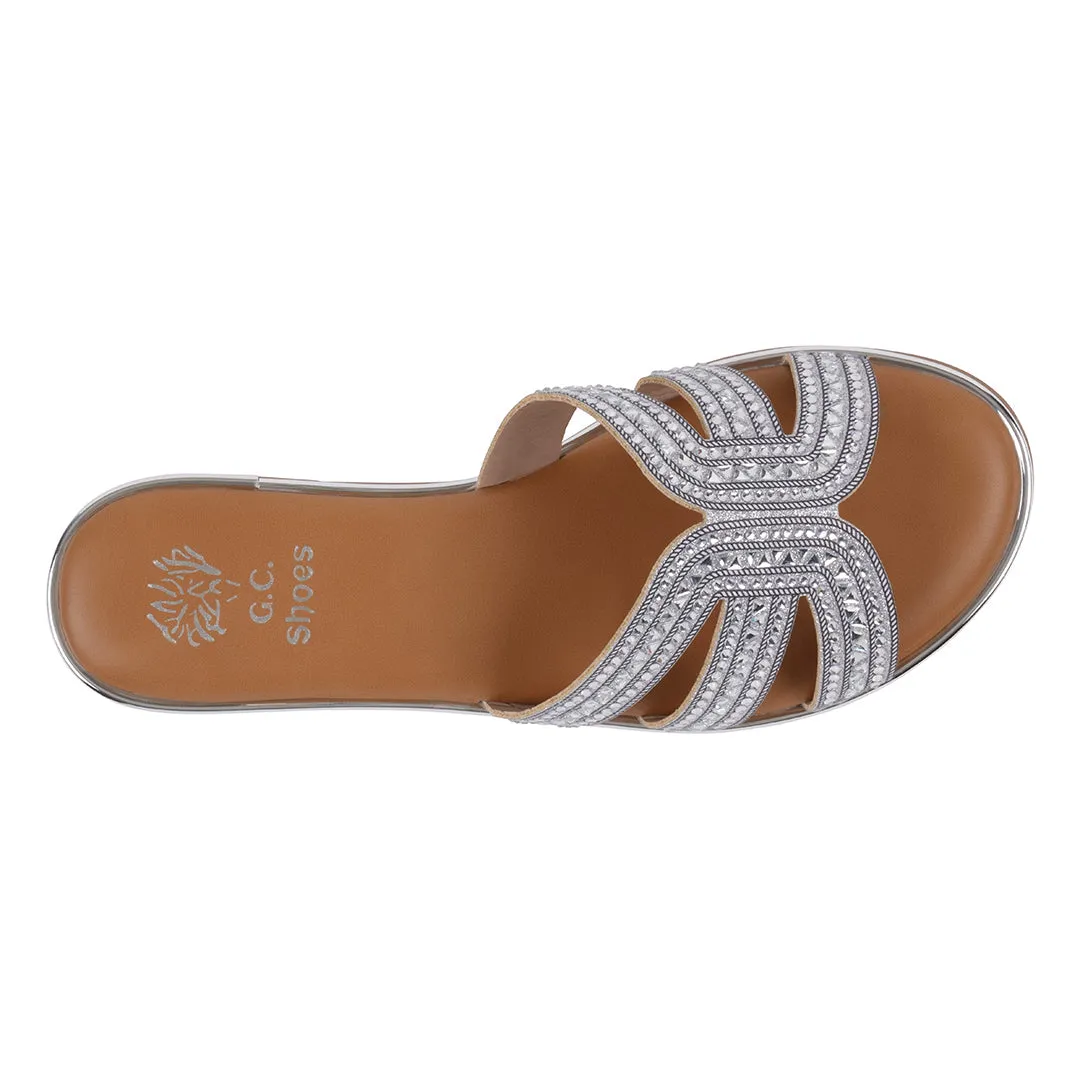 Women's Clara Silver Embellished Flat Sandals