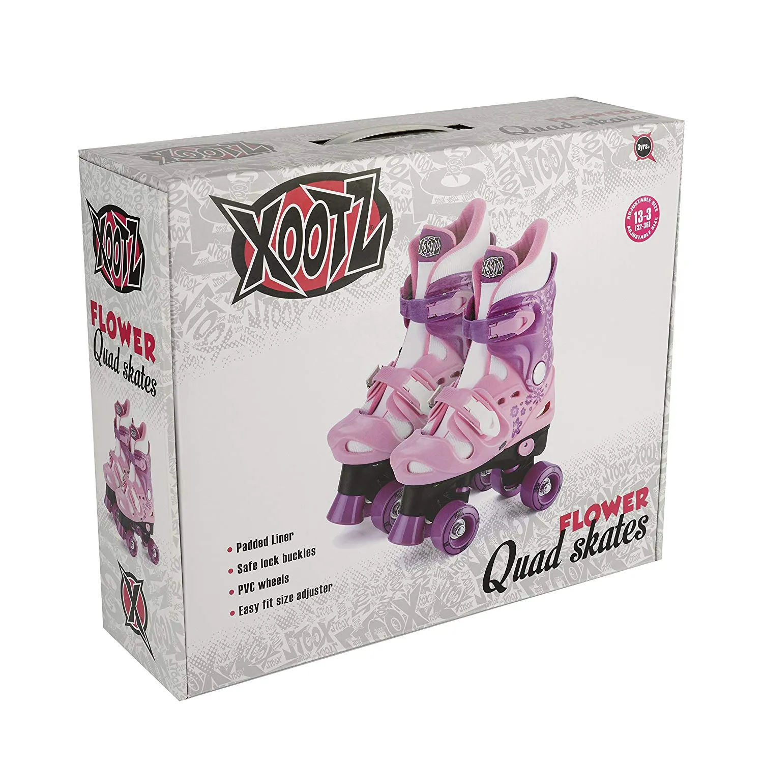 Xootz Kid's Quad Skates, Pink/Purple Roller Skates, Size 13 - 3