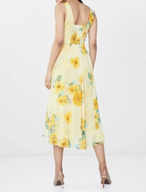 Yellow Floral Tieup Dress
