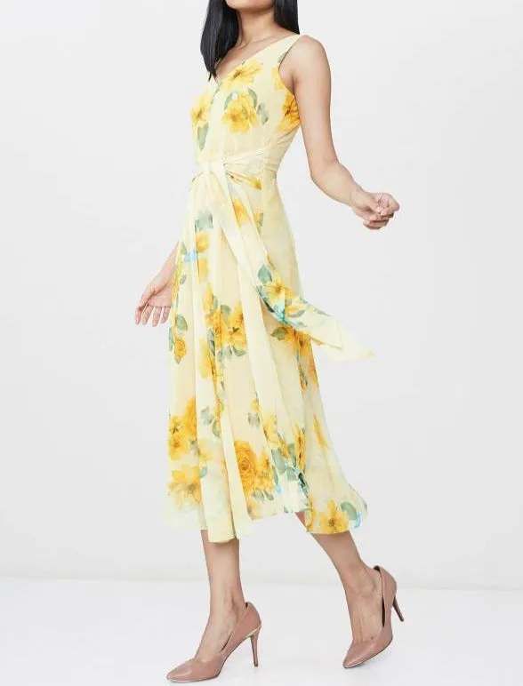 Yellow Floral Tieup Dress