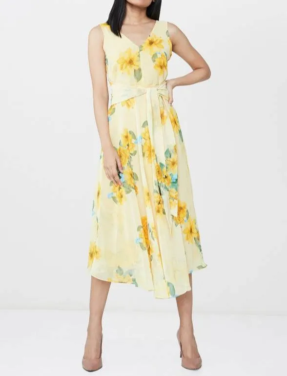 Yellow Floral Tieup Dress