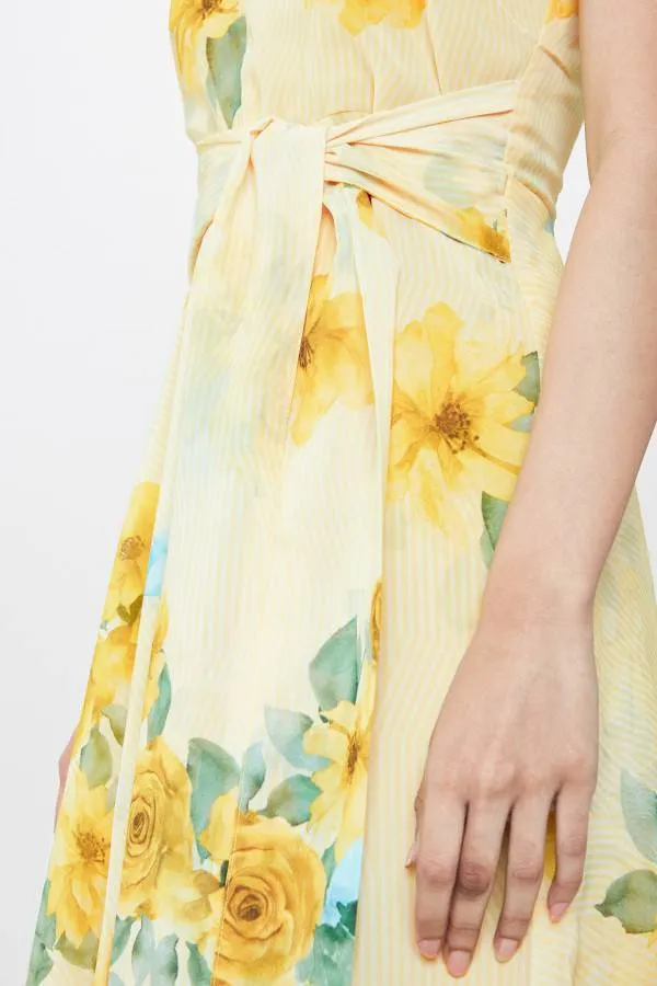 Yellow Floral Tieup Dress