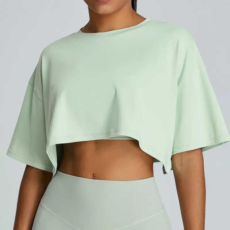 Zephyr Boxy Fit Asymmetric Hem Short Sleeve Crop Top