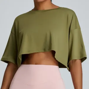 Zephyr Boxy Fit Asymmetric Hem Short Sleeve Crop Top