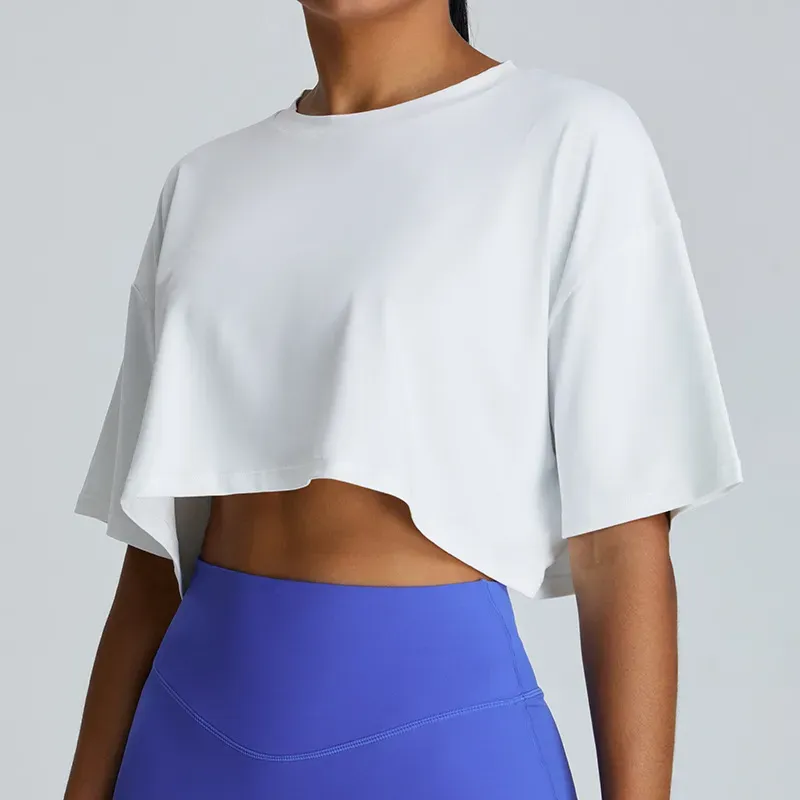 Zephyr Boxy Fit Asymmetric Hem Short Sleeve Crop Top